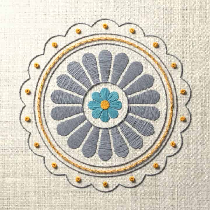 Scalloped concho with a flower: preview of the stitched design
