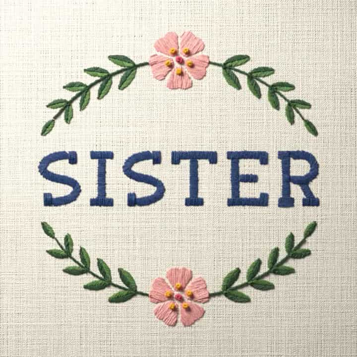 Sister in laurel: preview of the stitched design