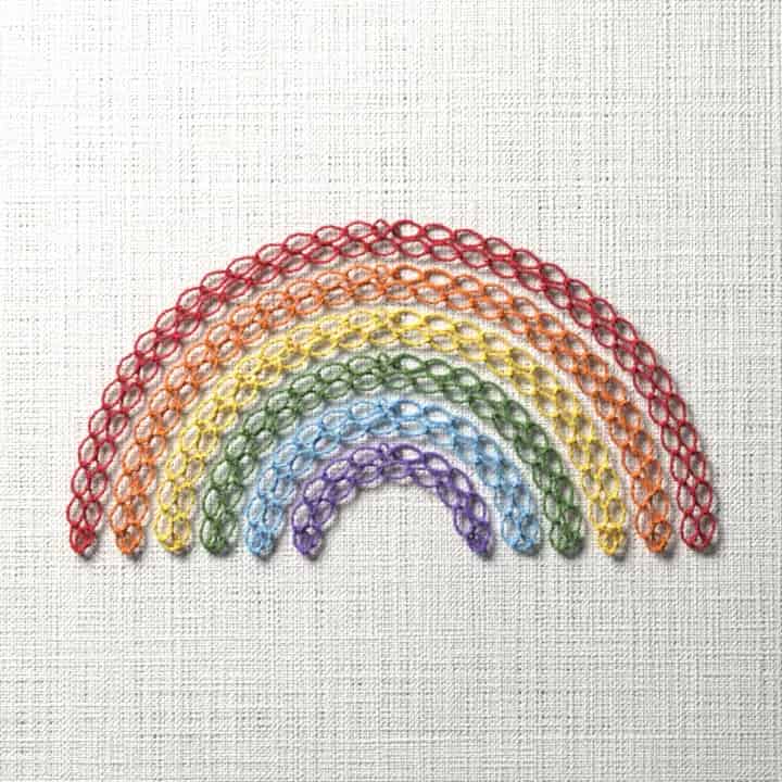 Six color rainbow: preview of the stitched design