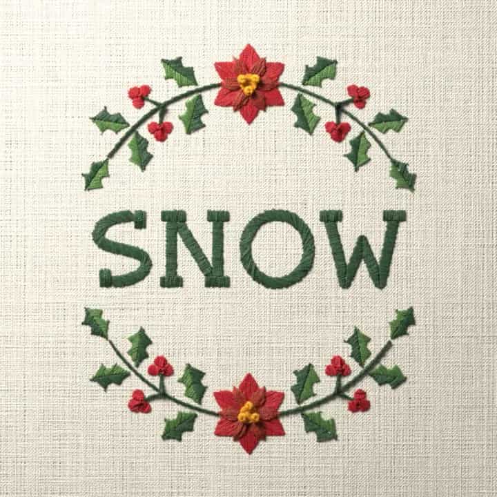 Snow in holly: preview of the stitched design