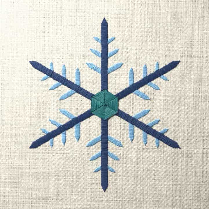 Bold satin stitch snowflake: preview of the stitched design