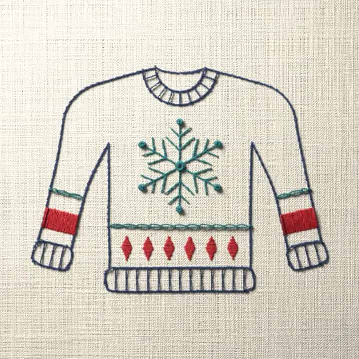 Snowflake Christmas sweater: preview of the stitched design