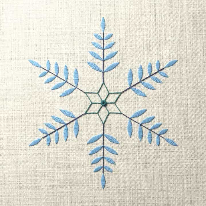 Fern frond snowflake: preview of the stitched design