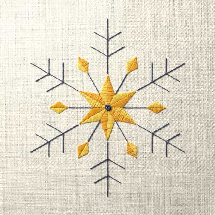 Golden star snowflake: preview of the stitched design
