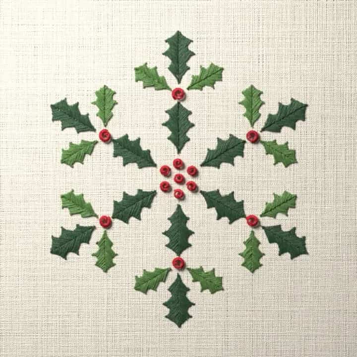 Holly leaf snowflake: preview of the stitched design