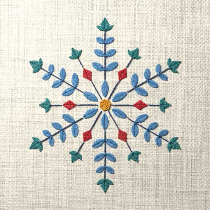 Snowflake with branches of leaves: preview of the stitched design