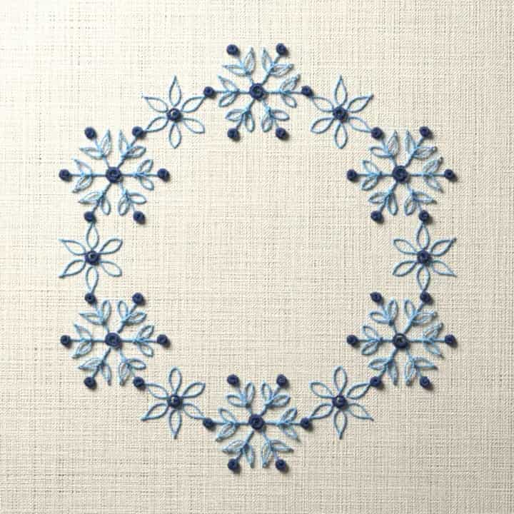 Snowflake ring frame: preview of the stitched design