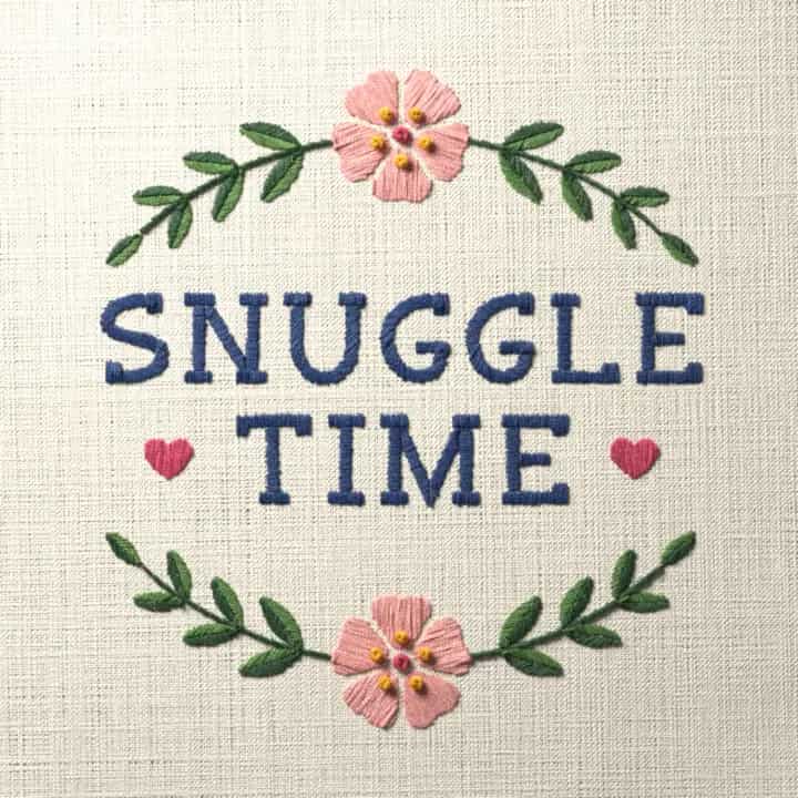 Snuggle time: preview of the stitched design