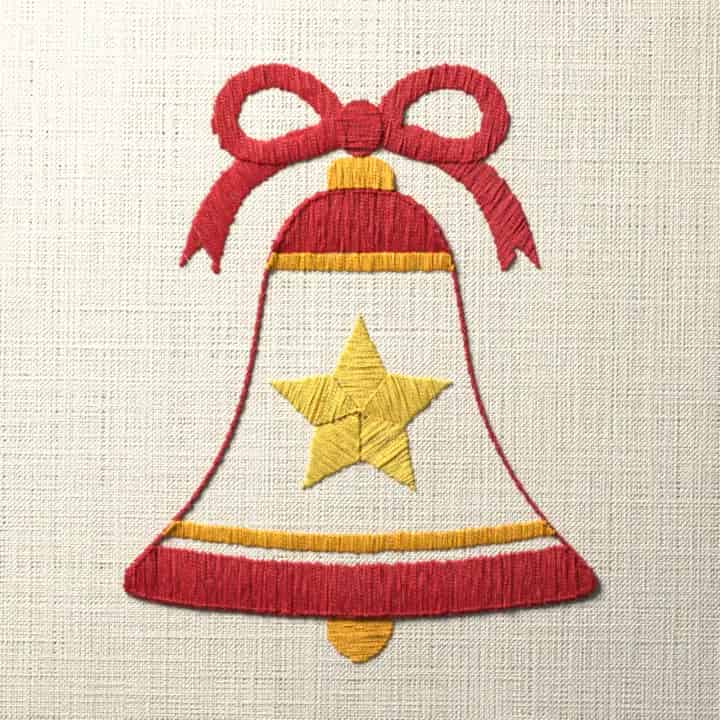 Christmas bell with star and bow: preview of the stitched design