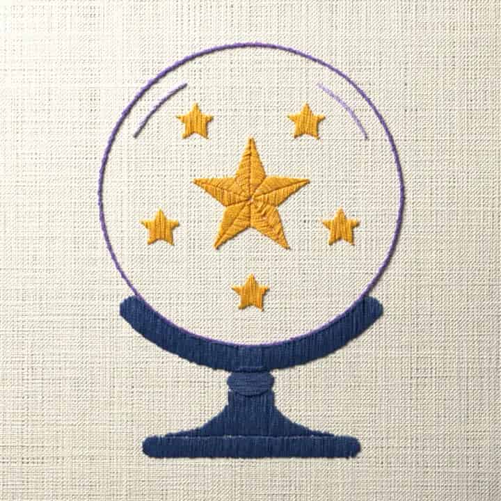 Crystal ball with stars: preview of the stitched design