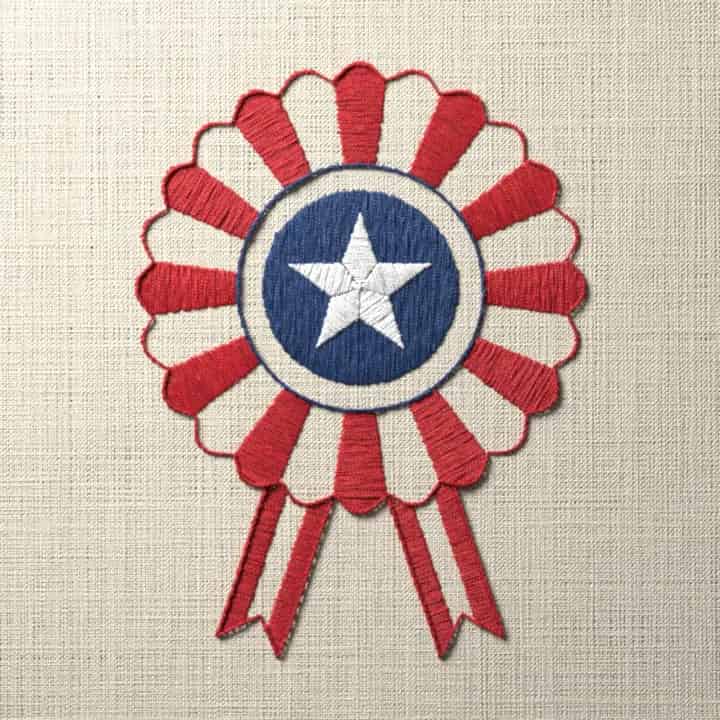 Ribbon rosette with a star: preview of the stitched design