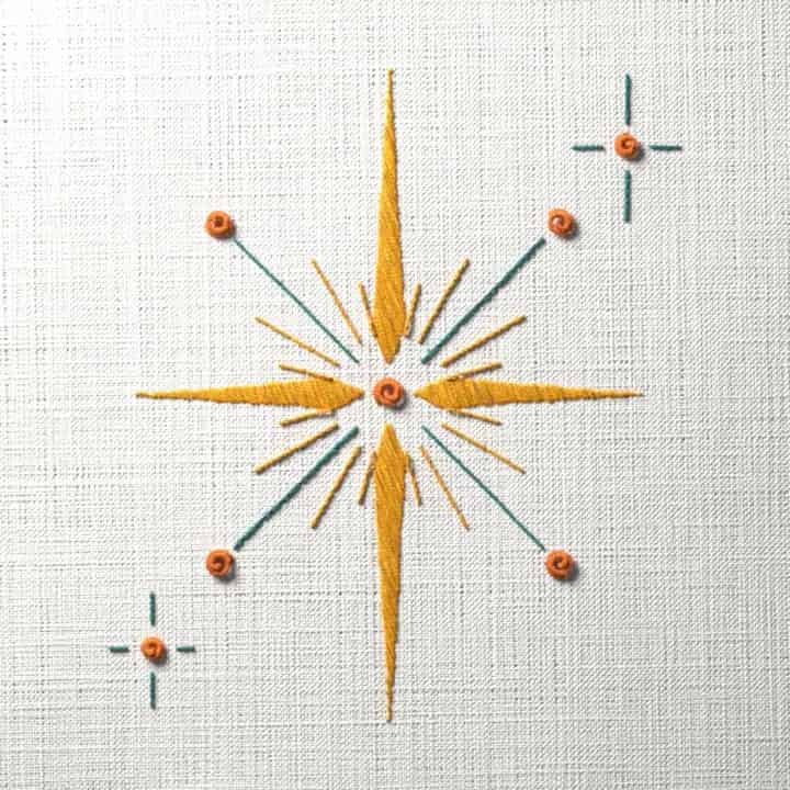 Atomic starburst: preview of the stitched design
