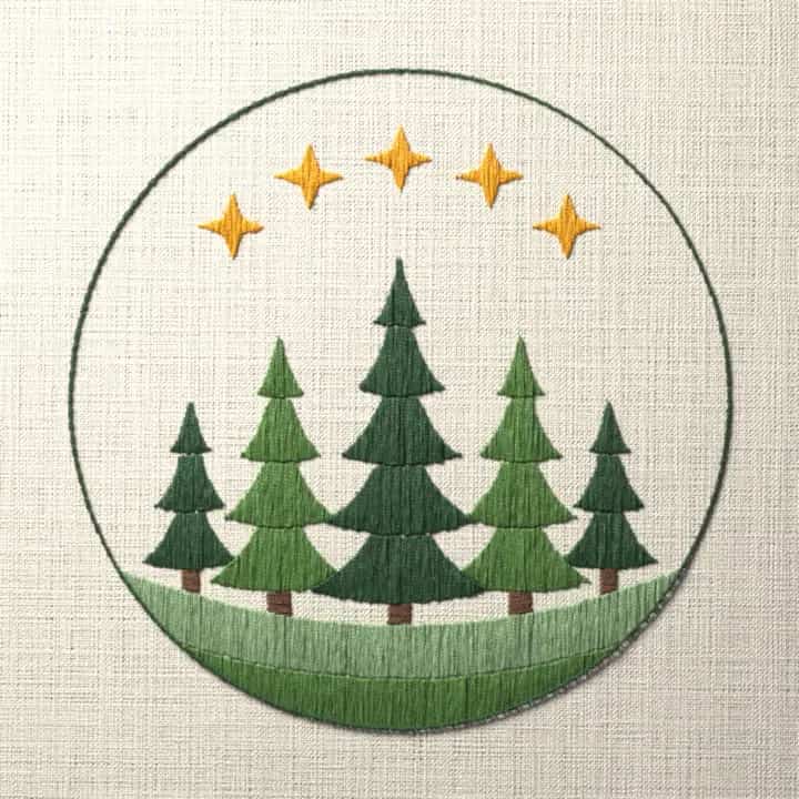 Starry pine forest: preview of the stitched design
