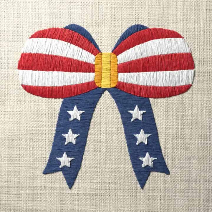 Stars and stripes bow: preview of the stitched design