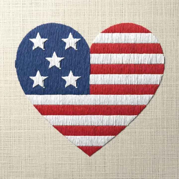 Stars and stripes heart: preview of the stitched design
