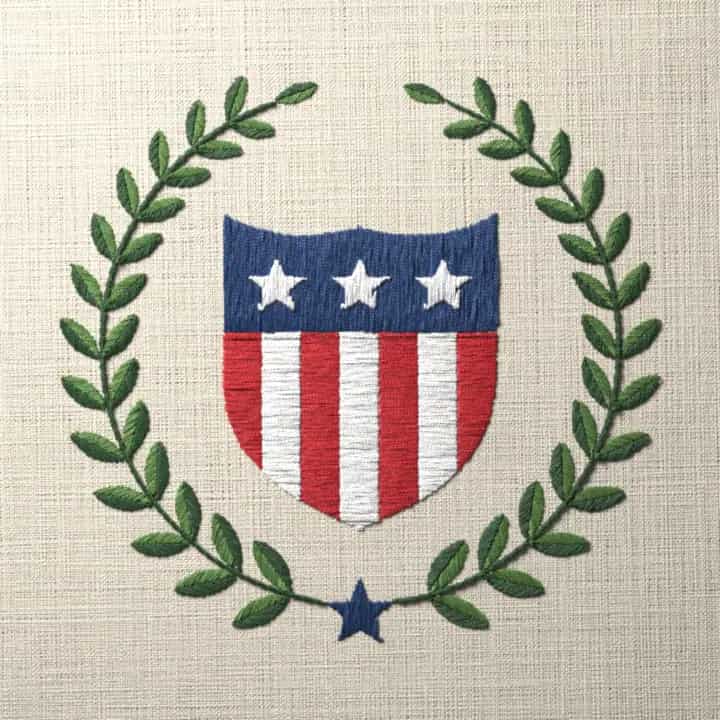 Stars and stripes shield in laurel: preview of the stitched design