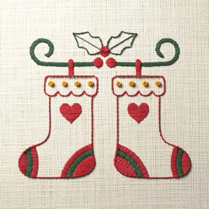 Christmas stockings on a line: preview of the stitched design