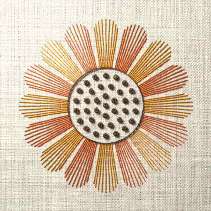 Straight stitch fan sunflower: preview of the stitched design