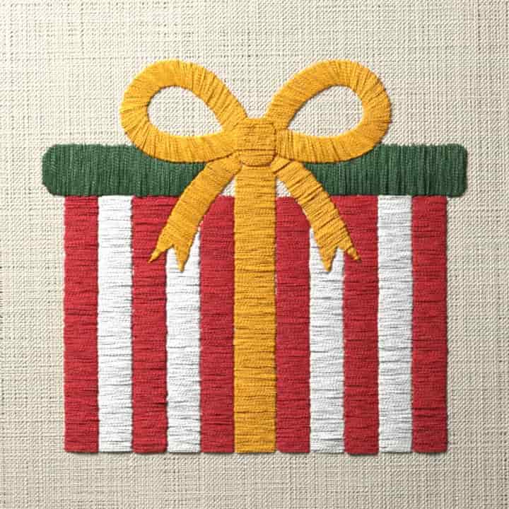 Striped gift box with a bow: preview of the stitched design