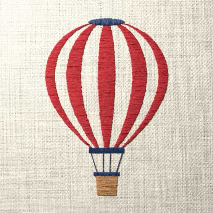 Striped hot air balloon: preview of the stitched design