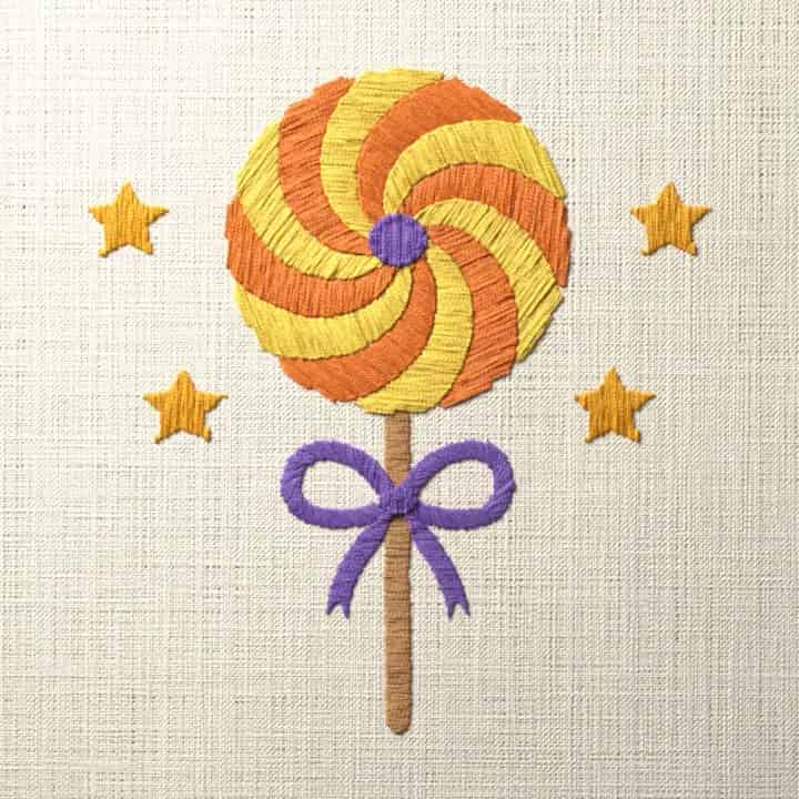 Swirled lollipop with a bow: preview of the stitched design