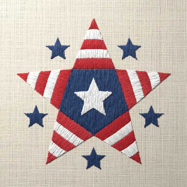 Striped star ringed with stars: preview of the stitched design