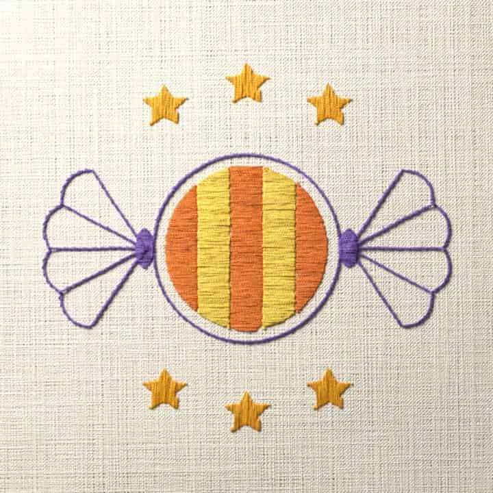 Striped candy in a wrapper: preview of the stitched design