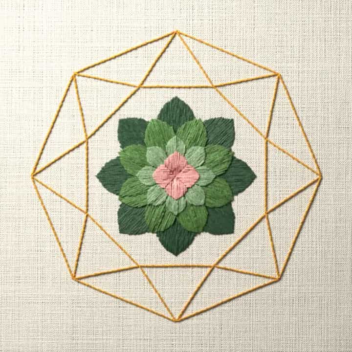 Succulent in a faceted frame: preview of the stitched design