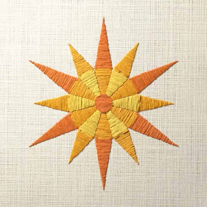 Sunburst with twelve rays: preview of the stitched design