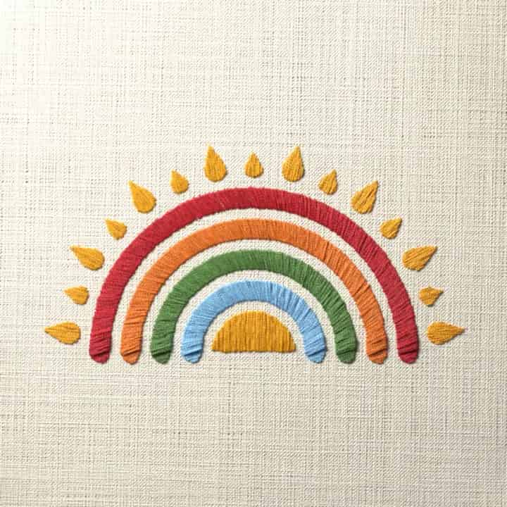 Sunburst rainbow: preview of the stitched design