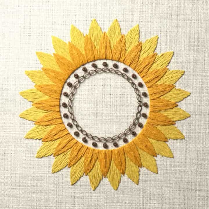 Sunflower ring border: preview of the stitched design
