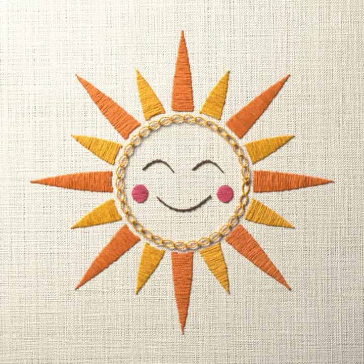 Sunshine face: preview of the stitched design