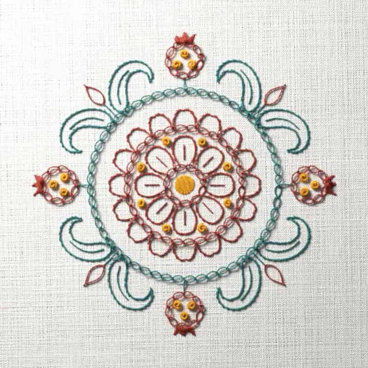Suzani medallion: preview of the stitched design