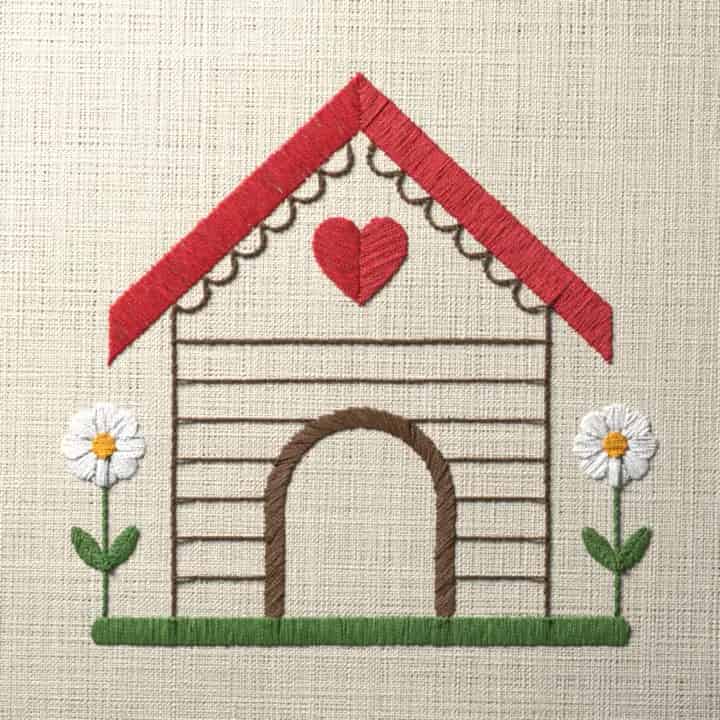Dog house with a heart: preview of the stitched design