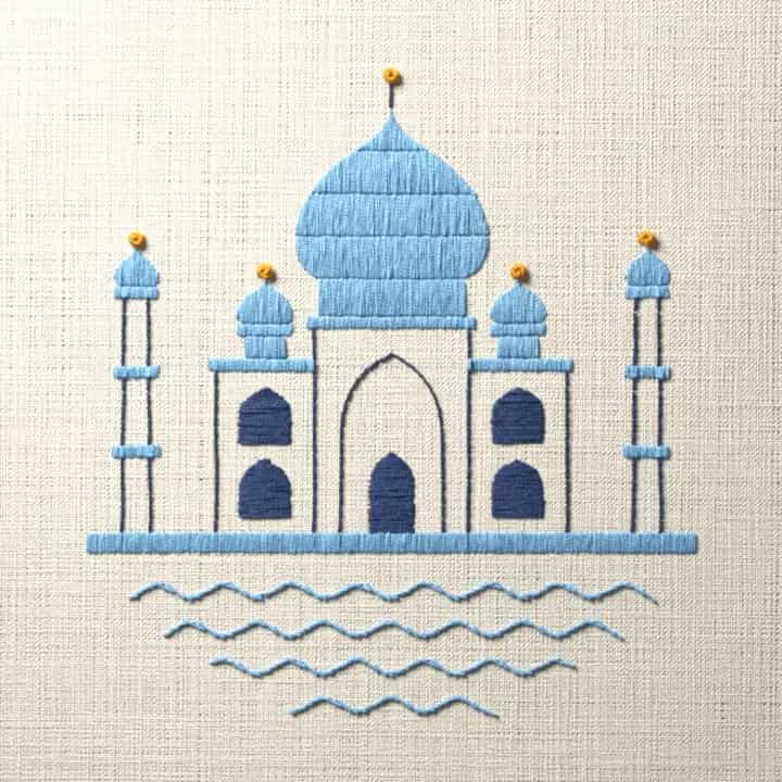Taj Mahal from the front: preview of the stitched design
