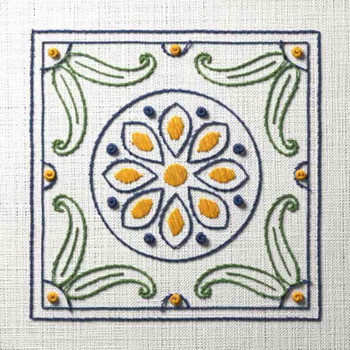 Painted tile flower: preview of the stitched design