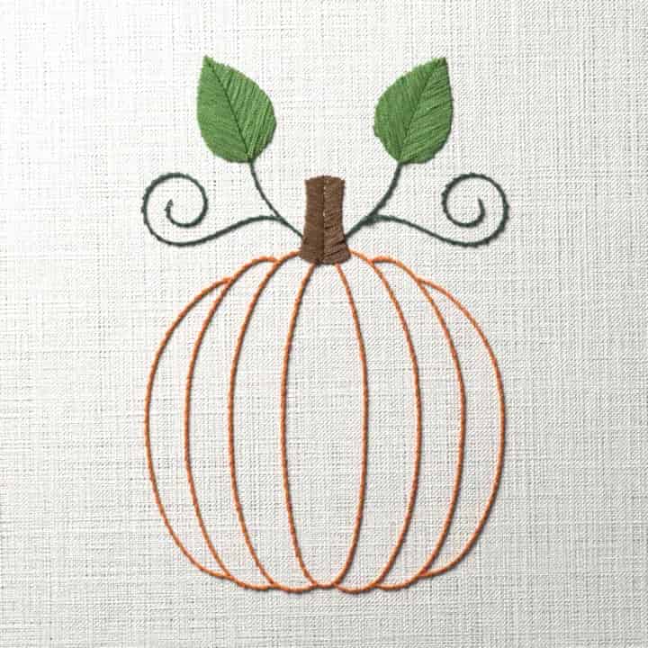 Tall pumpkin with tendrils: preview of the stitched design