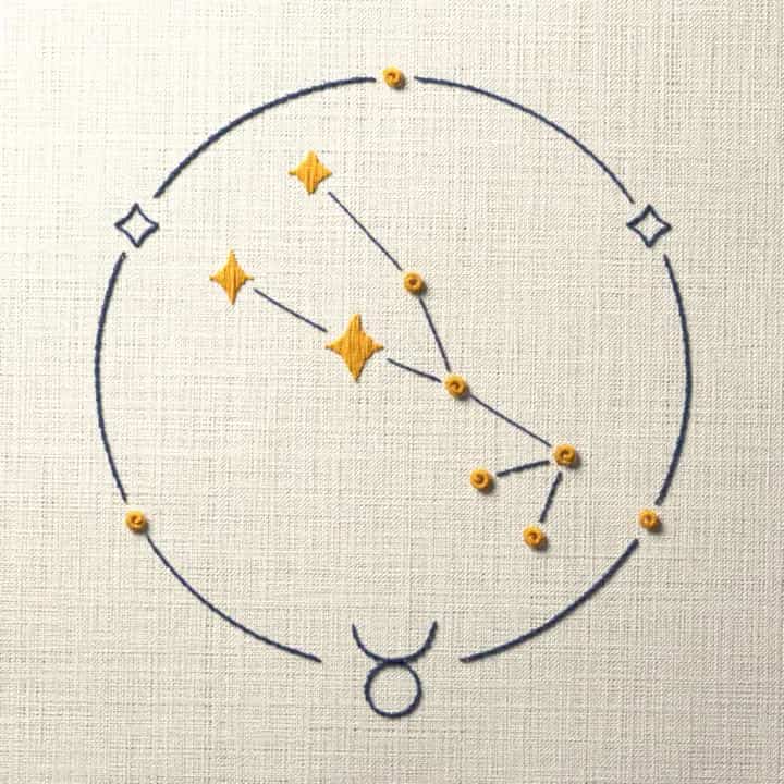 Taurus zodiac sign: preview of the stitched design