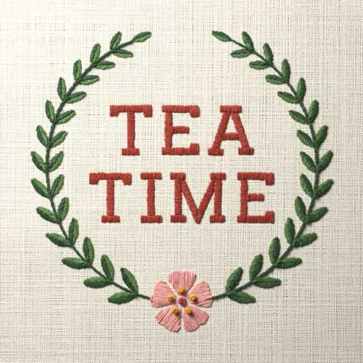 Tea time: preview of the stitched design