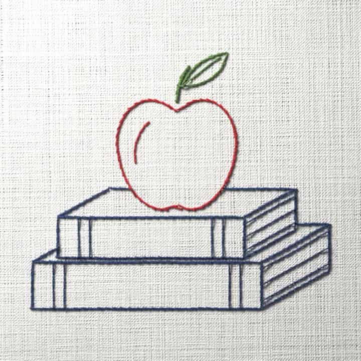 Teacher’s apple: preview of the stitched design