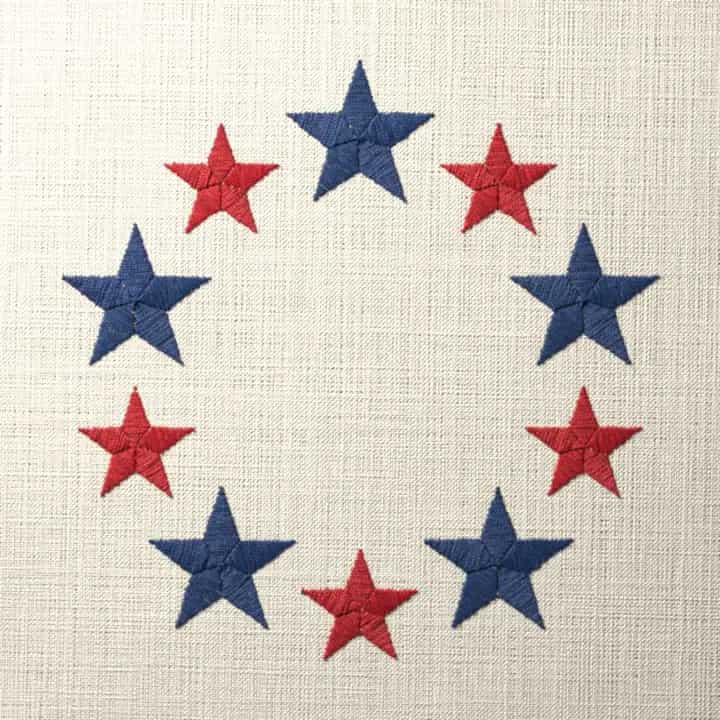 Ten star wreath: preview of the stitched design