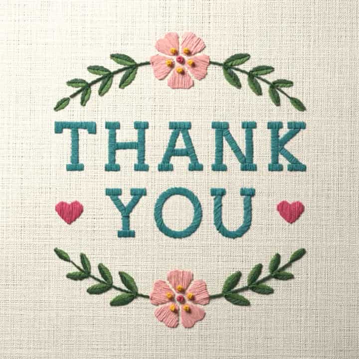 Thank you in laurel: preview of the stitched design