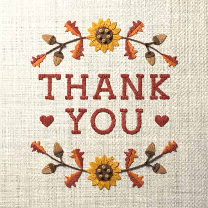 Thank you in oak leaves: preview of the stitched design