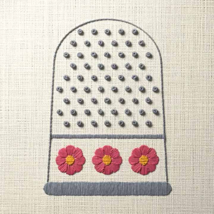 Thimble with three daisies: preview of the stitched design