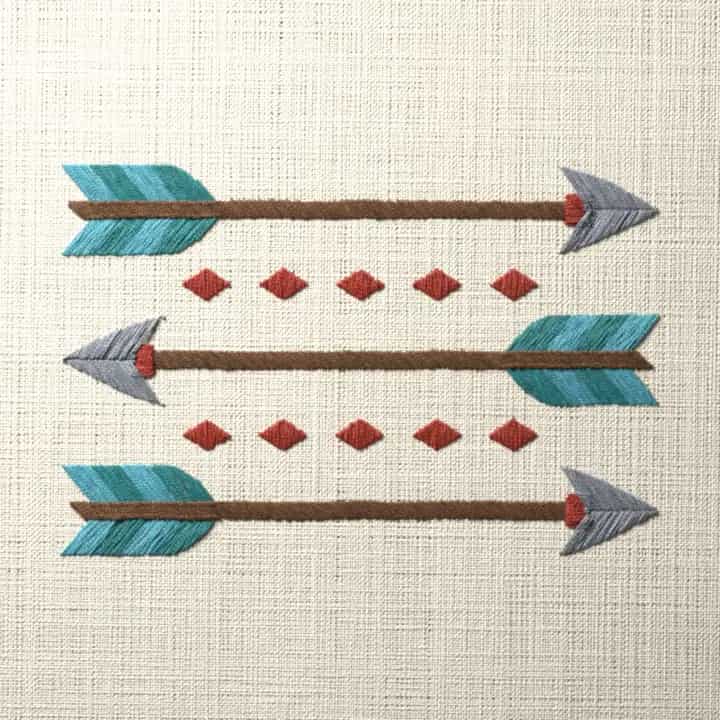 Three arrows with lozenges: preview of the stitched design