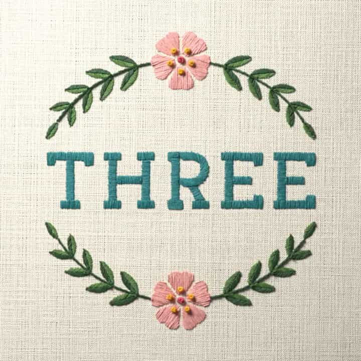 Three: preview of the stitched design