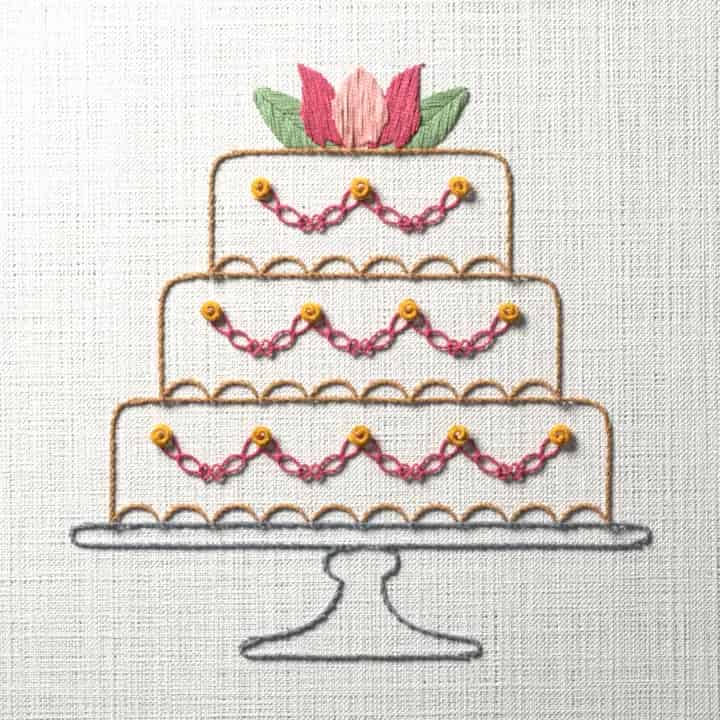 Wedding cake with a flower on top: preview of the stitched design