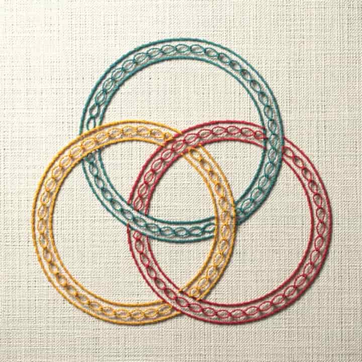 Three woven rings: preview of the stitched design