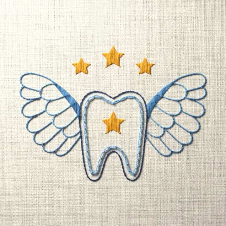 Tooth with wings: preview of the stitched design