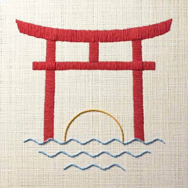 Torii gate at sunrise: preview of the stitched design